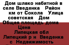 Дом шлако-набитной в селе Введенка › Район ­ 11 км от Сокола › Улица ­ советская › Дом ­ 11 › Общая площадь дома ­ 31 › Цена ­ 1 100 000 - Липецкая обл., Липецкий р-н, Введенка с. Недвижимость » Дома, коттеджи, дачи продажа   . Липецкая обл.